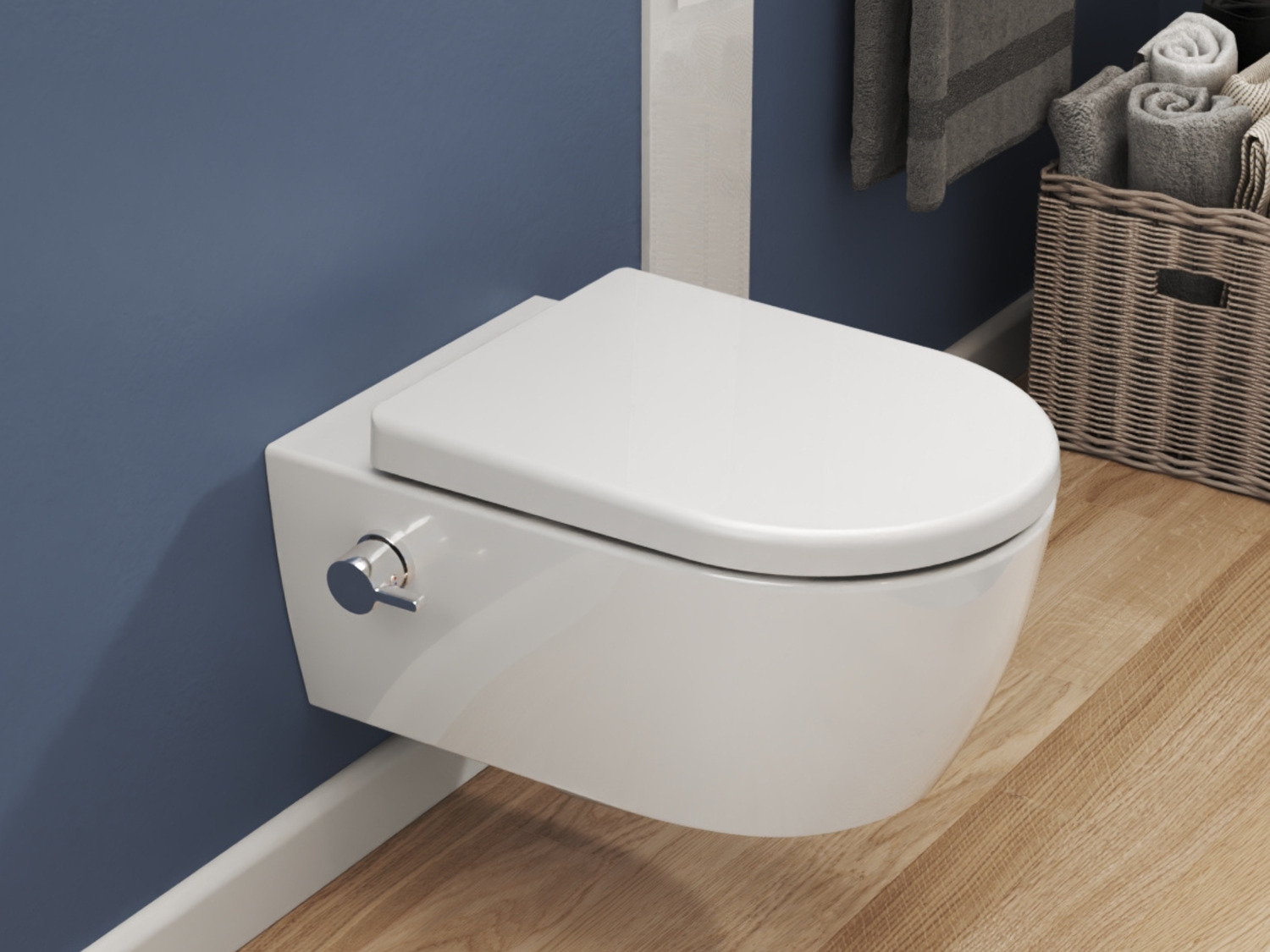 SSWW ALPHA Design H&auml;nge-Dusch-WC sp&uuml;lrandlos Toilette inkl. Mischer &amp; WC-Sitz mit Absenkautomatik + abnehmbar